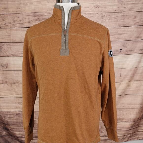 G.H. Bass & Co. Sweater Mens Large Brown Quarter Zip Pullover Patch Logo Heather - Picture 3 of 7